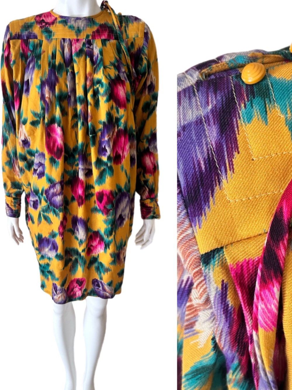 UNGARO Vintage Ikat Floral Marigold Dress